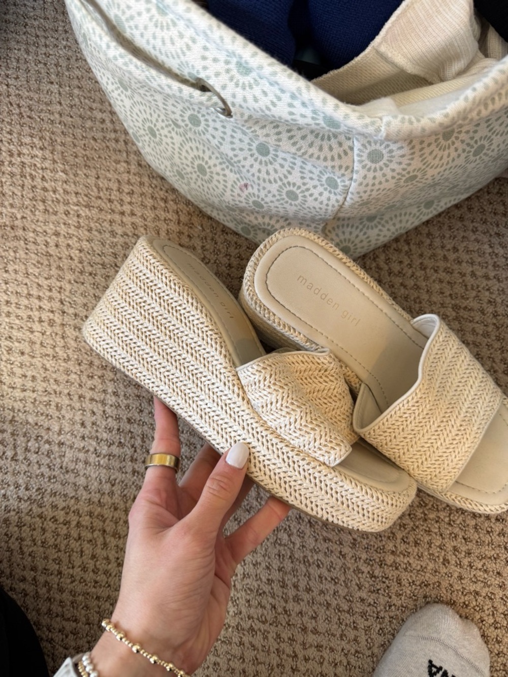 Madden Girl Neutral Woven Platform Slide Sandals - Picture 2 of 4